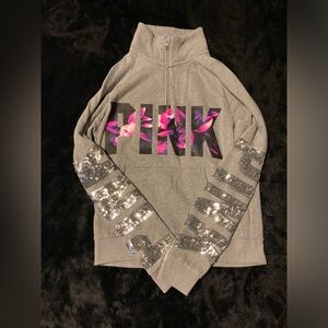 PINK Victoria's Secret Gray Zip-Up with Logo Trim & Sequins SZ M